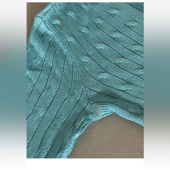 Ralph Lauren Black Label aqua turquoise 100% Silk Cable Knit Sweater Sz Small - Picture 12 of 12